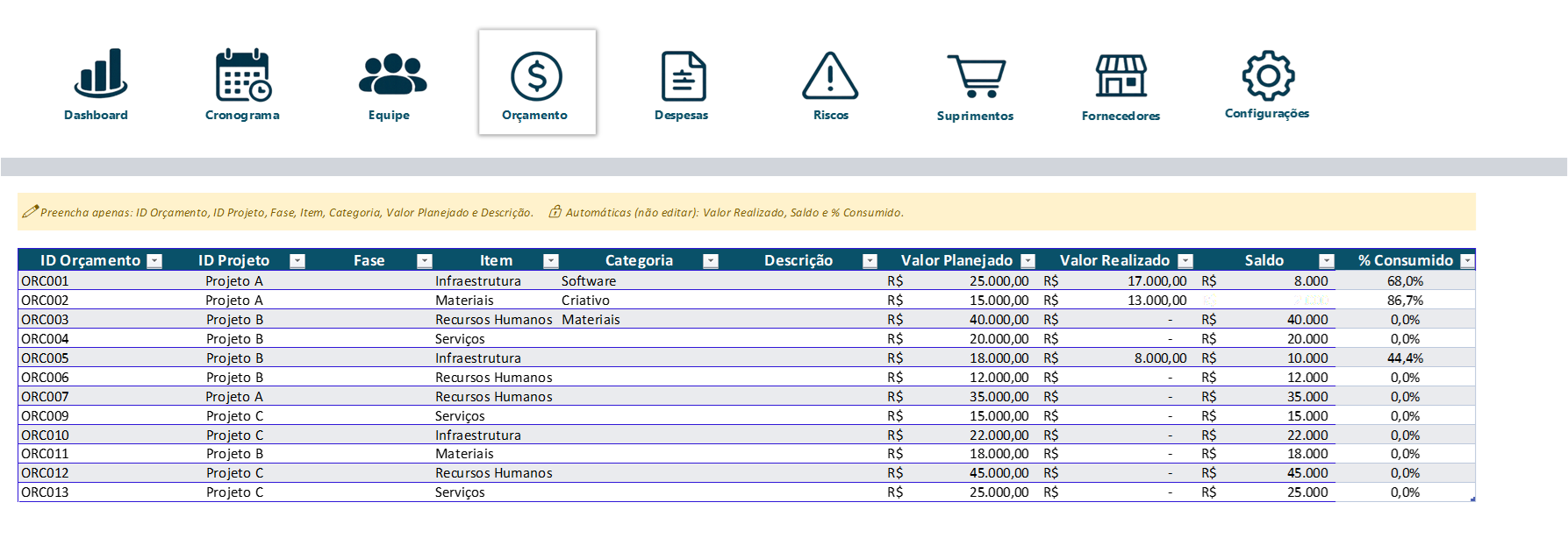 Planilha de Orçamento