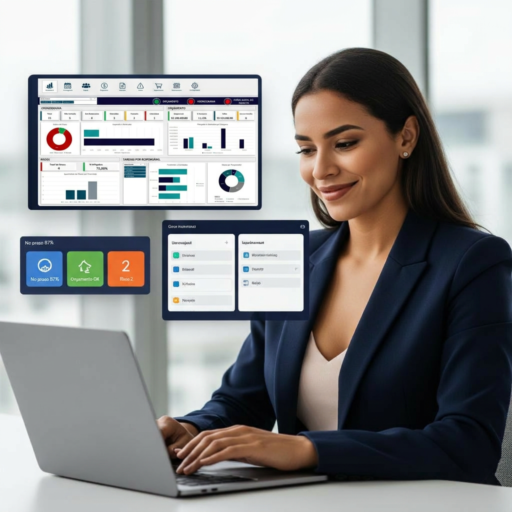 Líder de projeto acompanhando o dashboard de controle